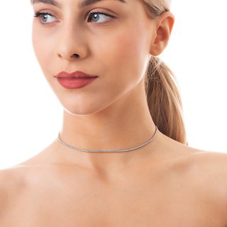 Oxzen κολιέ ασημένιο ριβιέρα με πέτρες ζιργκόν