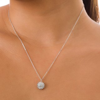 Oxzen κολιέ ασημένιο ροζέτα με μπαγιέτες ζιργκόν