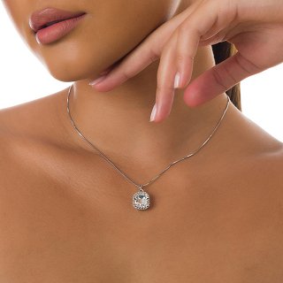 Oxzen κολιέ ασημένιο με λευκή πέτρα κρύσταλλο CZ