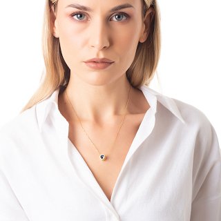 Oxzen κολιέ ασημένιο καρδιά διπλής όψης λευκή-μπλέ πέτρα ζιργκόν