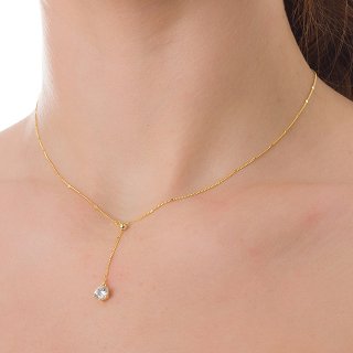 Oxzen κολιέ ασημένιο γραβάτα με λευκό ζιργκόν