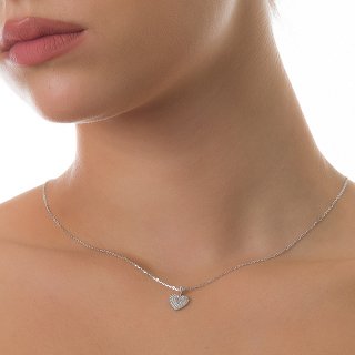 Oxzen κολιέ ασημένιο καρδιά με βέλος και λευκά ζιργκόν