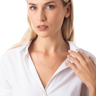 Oxzen κολιέ ασημένιο φιόγκος με λευκά ζιργκόν