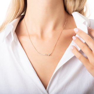 Oxzen κολιέ ασημένιο φιόγκος με λευκά ζιργκόν