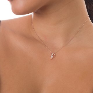 Oxzen κολιέ ασημένιο γατούλα με λευκά ζιργκόν