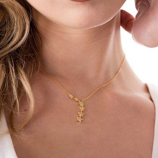 Oxzen κολιέ ασημένιο έξι αστεράκια με λευκά ζιργκόν