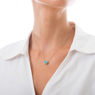 Oxzen κολιέ ασημένιο διπλής όψης μονόπετρο με γαλάζια πέτρα ζιργκόν