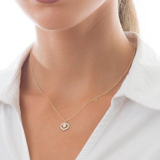 Oxzen κολιέ ασημένιο επιπλατινωμένο καρδιά λεπτή με λευκά ζιργκόν