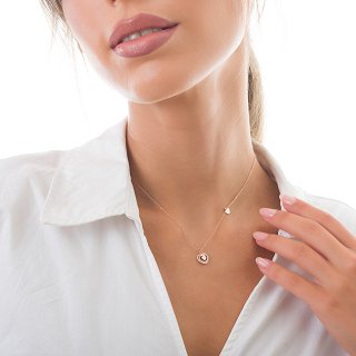 Oxzen κολιέ ασημένιο επιπλατινωμένο καρδιά λεπτή με λευκά ζιργκόν