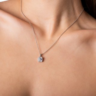 Oxzen κολιέ ασημένιο τετράγωνο μονόπετρο με λευκά ζιργκόν