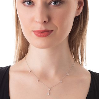 Oxzen κολιέ ασημένιο με κρεμαστά λευκά ζιργκόν