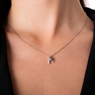 Oxzen ασημένιο κολιέ με διπλό σταυρό