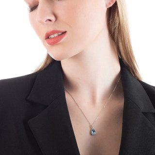 Oxzen γυναικείο κολιέ ασημένιο δάκρυ με πέτρες ζιργκόν