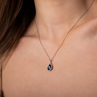 Oxzen γυναικείο κολιέ ασημένιο δάκρυ με πέτρες ζιργκόν