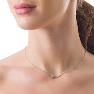 Oxzen σταυρός ξαπλωτός ασημένιος με πέτρες ζιργκόν