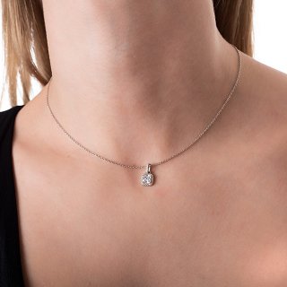 Oxzen γυναικείο κολιέ ασημένιο, τετράγωνο με πέτρα ζιργκόν