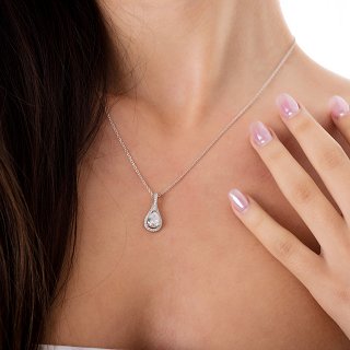 Oxzen γυναικείο κολιέ ασημένιο δάκρυ με πέτρα ζιργκόν