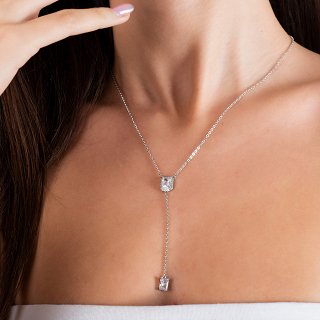 Oxzen γυναικείο κολιέ ασημένιο γραβάτα με ζιργκόν