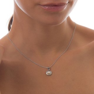 Oxzen γυναικείο κολιέ ασημένιο με πέρλα και λευκά ζιργκόν