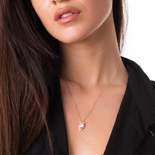 Oxzen κολιέ ασημένιο καρδιά με λευκό ζιργκόν