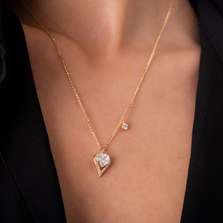 Oxzen κολιέ ασημένιο καρδιά με λευκό ζιργκόν