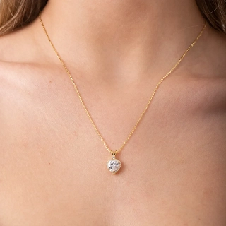 Oxzen κολιέ από ασήμι επιπλατινωμένο, καρδιά με λευκά ζιργκόν