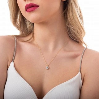 Oxzen κολιέ από ασήμι επιπλατινωμένο, καρδιά με λευκά ζιργκόν