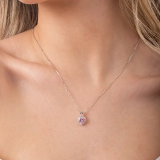 Oxzen κολιέ από ασήμι επιπλατινωμένο, καρδιά με λευκά ζιργκόν