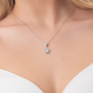 Oxzen κολιέ ασημένιο δάκρυ κρεμαστό με λευκά ζιργκόν