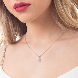 Oxzen κολιέ ασημένιο μονόπετρο με λευκά ζιργκόν