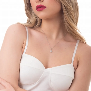 Oxzen κολιέ ασημένιο μικρό δάκρυ με λευκά ζιργκόν