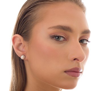 Oxzen σκουλαρίκια καρφωτά ασημένια με πέρλα και πέτρες ζιργκόν