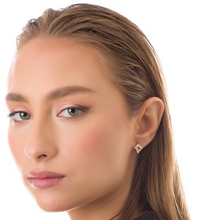 Oxzen σκουλαρίκια καρφωτά ασημένια σε χρυσό με λευκές πέτρες ζιργκόν