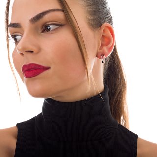 Oxzen σκουλαρίκια κρικάκια μικρά ασημένια τριπλά με πέτρες ζιργκόν