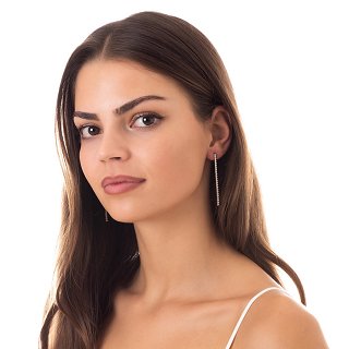 Oxzen σκουλαρίκια κρεμαστά ασημένια διπλή σειρά με πέτρες ζιργκόν