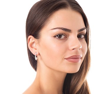 Oxzen σκουλαρίκια κρικάκια μικρά ασημένια με πέρλα majorica