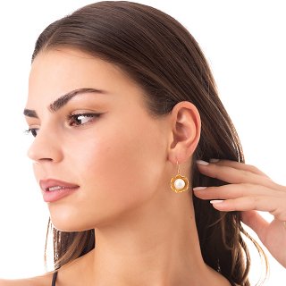 Oxzen σκουλαρίκια κρεμαστά ασημένια χειροποίητα με πέρλα Majorica