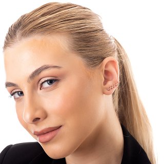 Oxzen σκουλαρίκι ασημένιο ear climber με λευκά ζιργκόν