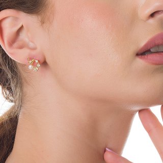 Oxzen σκουλαρίκια καρφωτά ασημένια με πέρλες και λευκά ζιργκόν