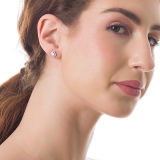 Oxzen σκουλαρίκια καρφωτά ασημένια με λευκά ζιργκόν