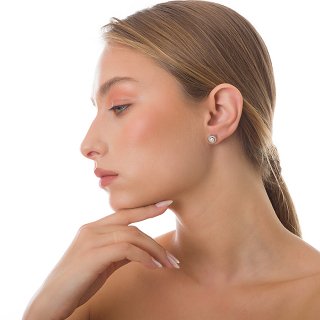 Oxzen σκουλαρίκια καρφωτά ασημένια με πέρλα και λευκά ζιργκόν