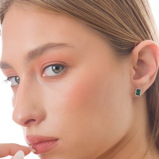 Oxzen σκουλαρίκια καρφωτά ασημένια με πράσινη πέτρα ζιργκόν