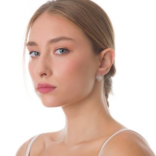 Oxzen σκουλαρίκια καρφωτά ασημένια τετράγωνα με οπάλιο και λευκά ζιργκόν