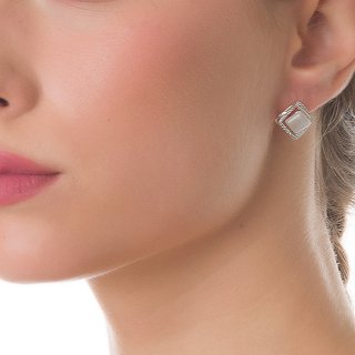 Oxzen σκουλαρίκια καρφωτά ασημένια τετράγωνα με οπάλιο και λευκά ζιργκόν