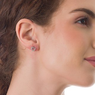 Oxzen σκουλαρίκια καρφωτά ασημένια καρδιά με λευκά ζιργκόν