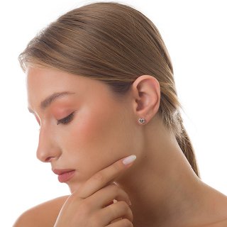 Oxzen σκουλαρίκια καρφωτά ασημένια διπλή καρδιά με λευκά ζιργκόν