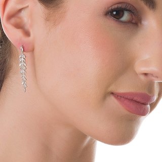 Oxzen σκουλαρίκια κρεμαστά ασημένια κλαδί ελιάς με λευκά ζιργκόν