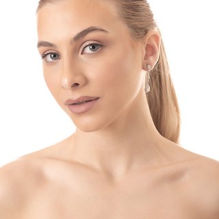 Oxzen σκουλαρίκια κρεμαστά ασημένια με λευκά ζιργκόν