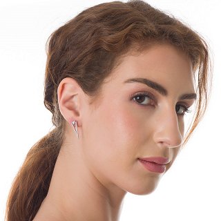 Oxzen σκουλαρίκια κρεμαστά ασημένια τριγωνικά με λευκά ζιργκόν