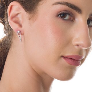 Oxzen σκουλαρίκια κρεμαστά ασημένια τριγωνικά με λευκά ζιργκόν